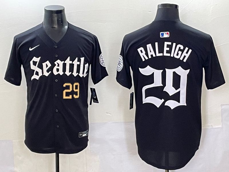 Men 2025 Seattle Mariners 29 Raleigh Black Five generations Joint Name Nike MLB Jersey style 6232
